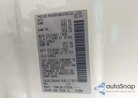 2024 Nissan Rogue S Intelligent Awd z USA, uszkodzony, nr VIN 5N1BT3ABXRC685780